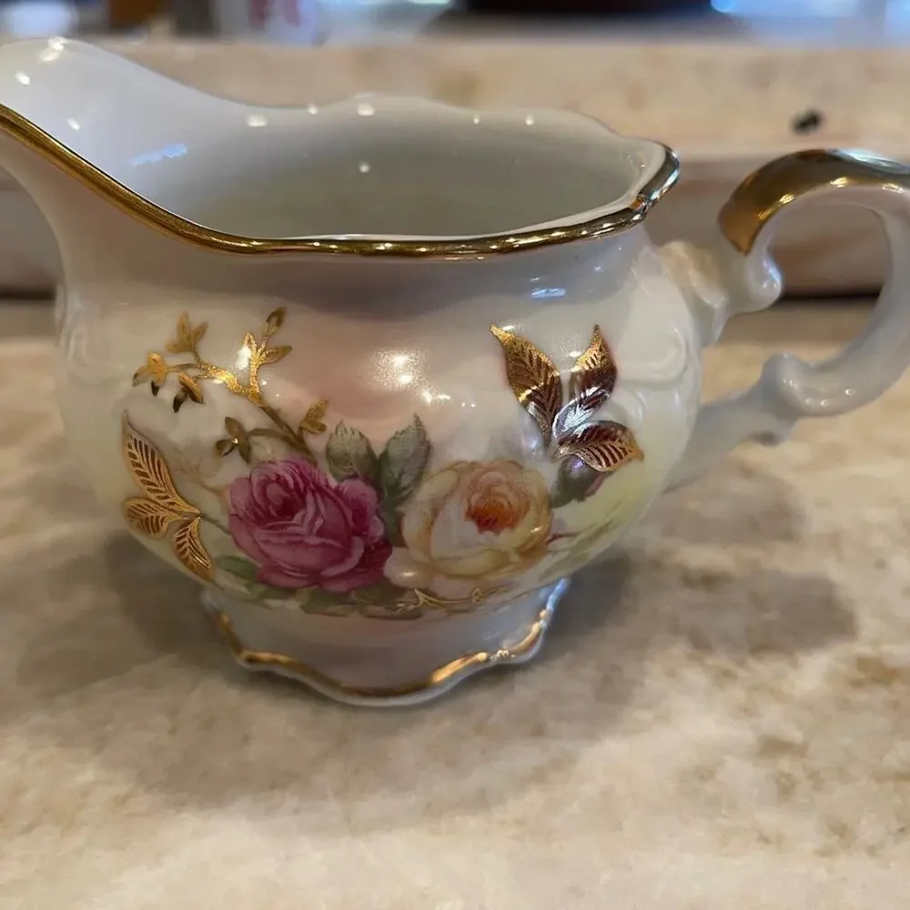 Schumann Arzberg Germany “Sunset Rose” golden crown Creamer vintage porcelain